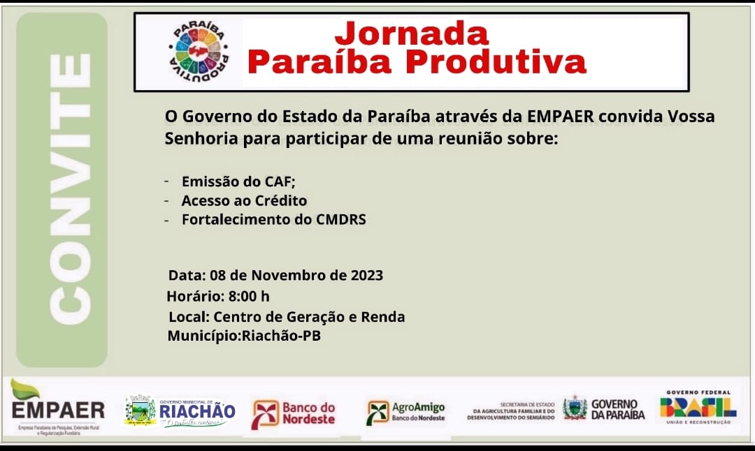 Convite: Jornada Paraíba Produtiva